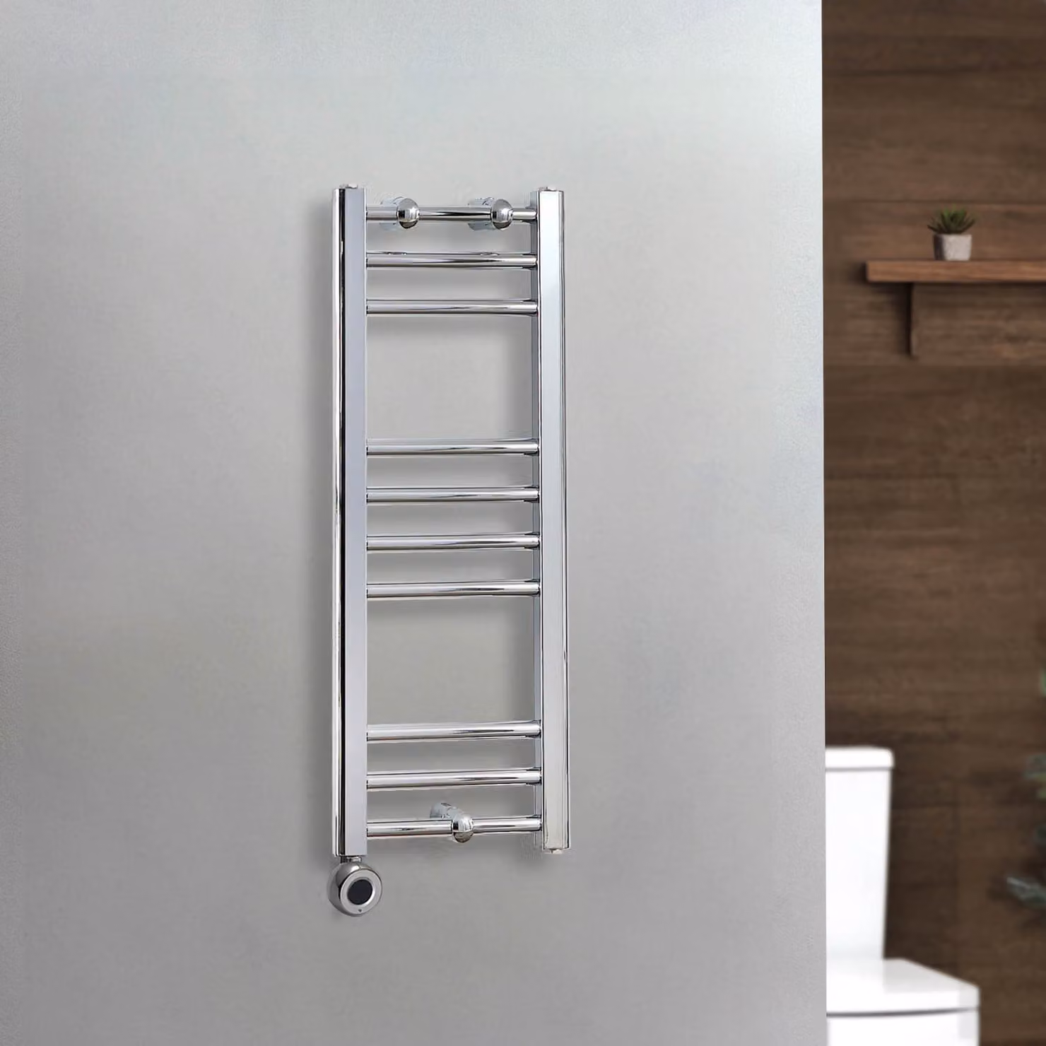 Scaldasalviette Elettrico Diritto Cromato con Elemento Termostatico Wi-Fi e Presa Elettrica ECOSO by Hudson Reed L 80 cm x P 30 cm