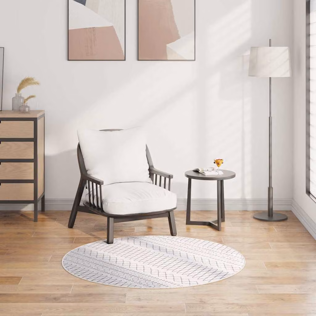 vidaXL Tappeto Rotondo Lavabile con Design Geometrico Moderno in Poliestere, Nero e Bianco, Diametro: 120 cm