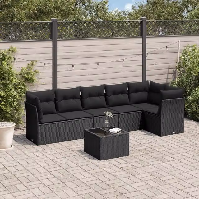 Set Divani da Giardino con Cuscini 7pz Nero Polyrattan 3217665