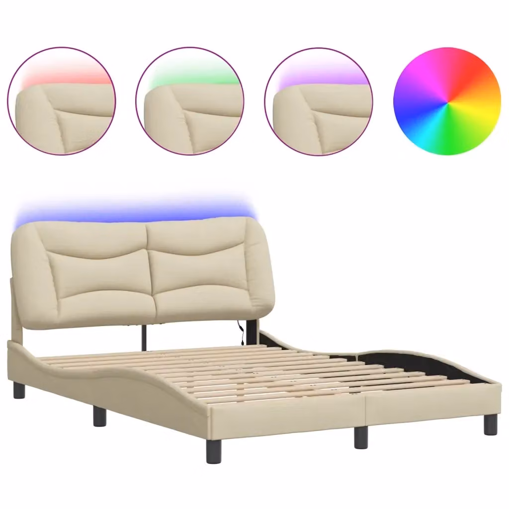 vidaXL Giroletto Hvar con LED e porta USB in tessuto beige, L/P: 140 x 190 cm – 2