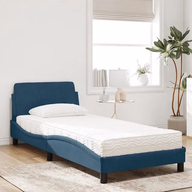 Letto con Materasso Dover Blu vidaXL in Velluto, L/P/H: 90 x 200 x 218 cm