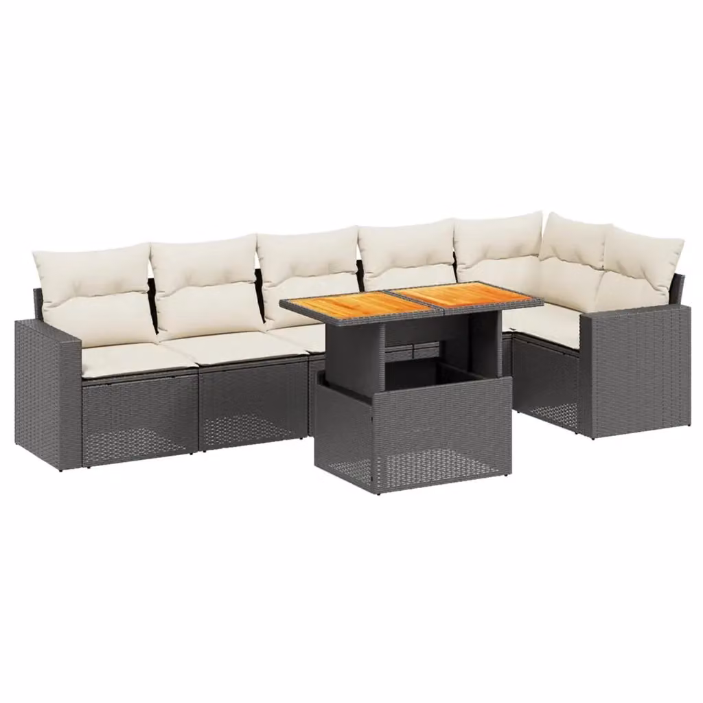vidaXL Set Divano da Giardino a L con Cuscini 7pz in Polyrattan Nero e Legno di Acacia – 2