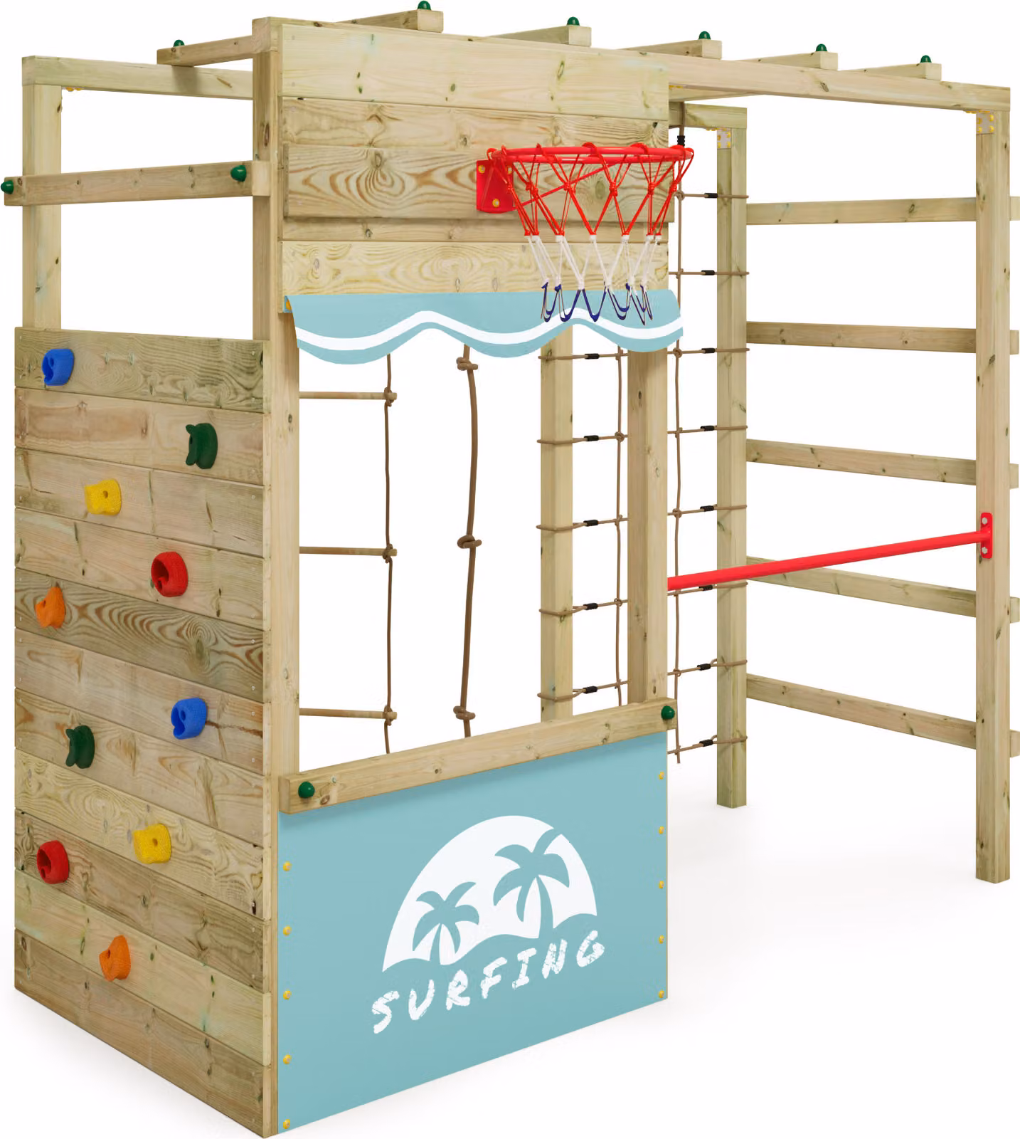 Struttura per arrampicata Wickey Smart Action con canestro da basket, colore azzurro cielo