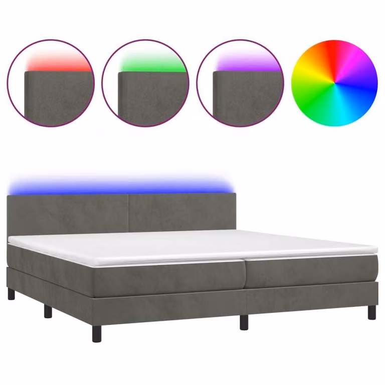 Letto a Molle con Materasso e LED Grigio Scuro 200x200 cm