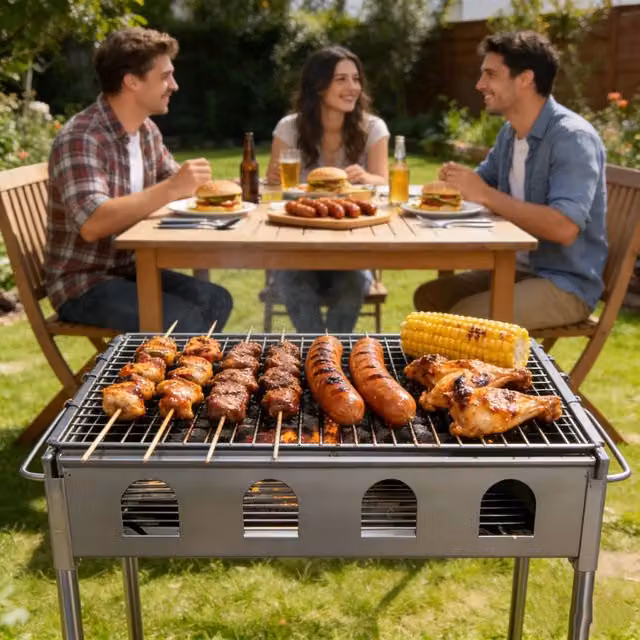 Barbecue a Carbonella Portatile e Compatto 63x34x63cm per Giardino Campeggio e Picnic