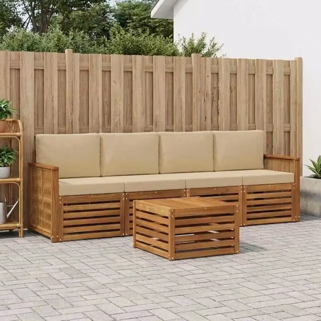 Set di divani da esterno 5 pz Naturale e Beige 3383999