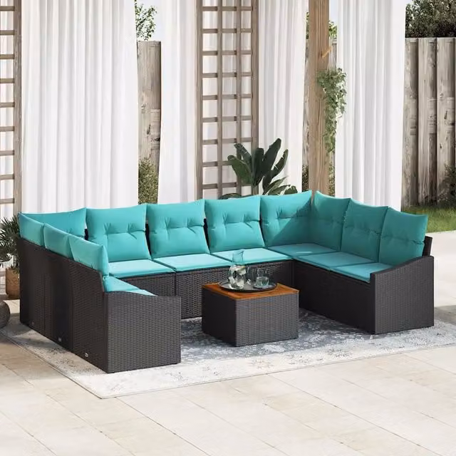 Set Divano da Giardino 10 pz Nero polyrattan 3347879