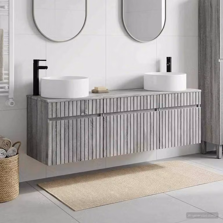 Set di 3 armadi da bagno moderni vidaXL in legno e metallo grigio L/P/H: 49 x 44,5 x 65,5 cm