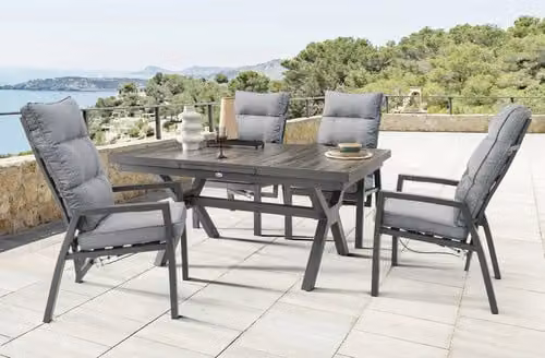Gruppo di seduta Destiny GARDA 4 sedie con schienale alto + tavolo 160/210x100x75cm allungabile