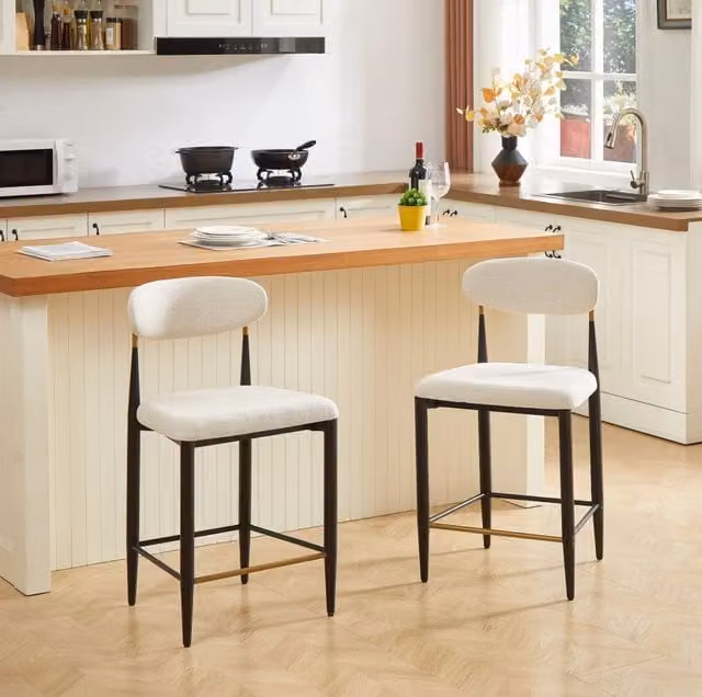 Set di 2 sgabelli da bar con braccioli 55 x 59 x 94 cm in tessuto beige stile vintage