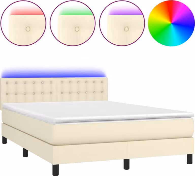 Giroletto a Molle con Materasso e LED Crema 140x200 cm