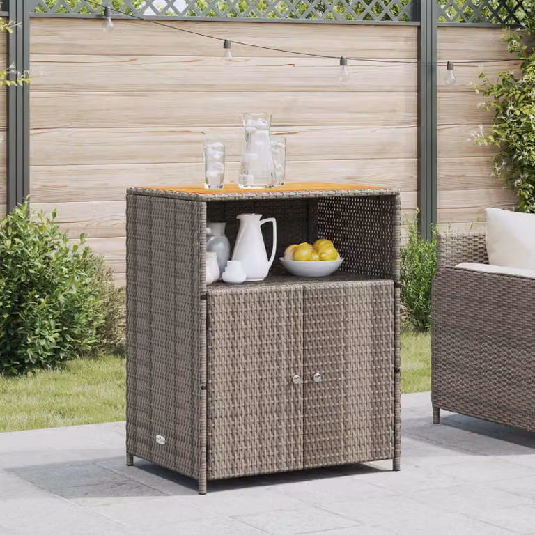 Armadietto vidaXL in legno di acacia e rattan grigio con ante a battente, L/P/H: 70 x 50 x 87 cm
