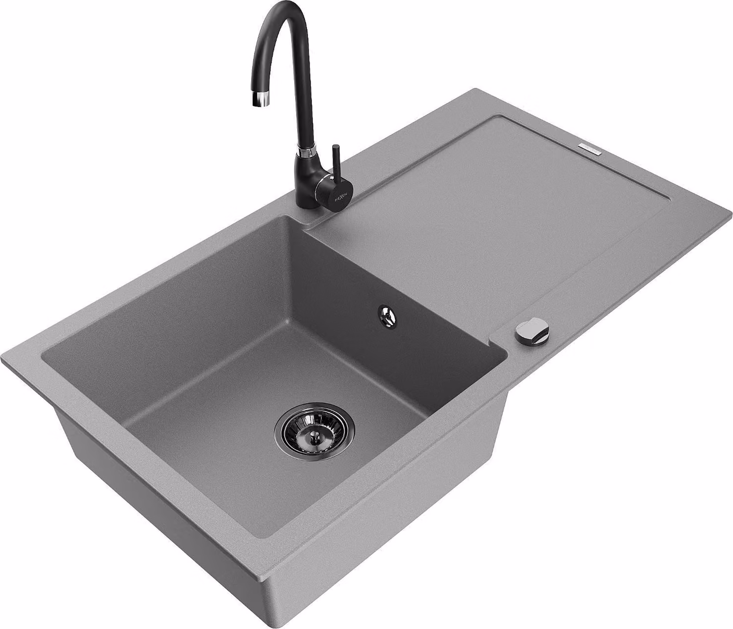 Mexen Leo lavello da cucina in granito a 1 vasca con scolapiatti e miscelatore Telma, grigio - 6501-71-670200-70-B