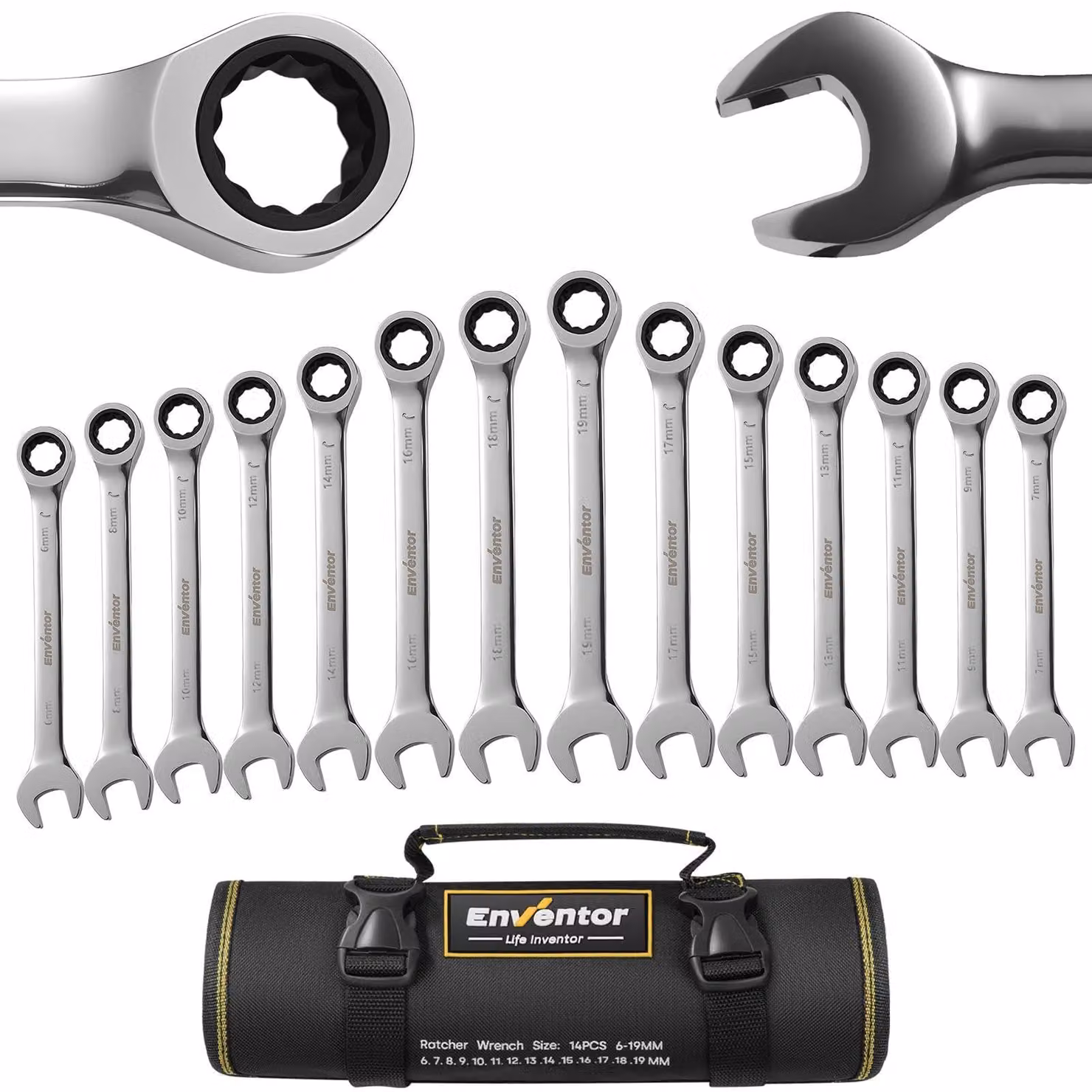 Set di chiavi a bussola, 14 pezzi, sistema metrico da 6 a 19 mm, con custodia