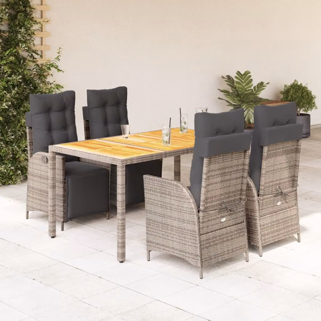 vidaXL Set da Pranzo da Giardino 5 pz in Polyrattan e Legno di Acacia Grigio – 1