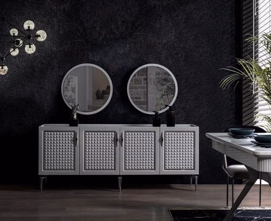 Graues Sideboard Schrank Regal Schränke Möbel Spiegel Kommoden 3tlg