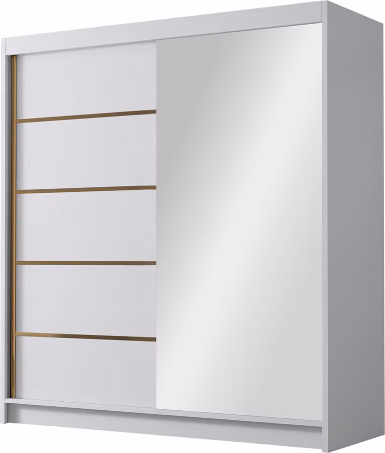 MIRJAN24 Armadio a porte scorrevoli con specchio Bali III, armadio con appendiabiti, con due ante scorrevoli, guardaroba (colore: bianco)