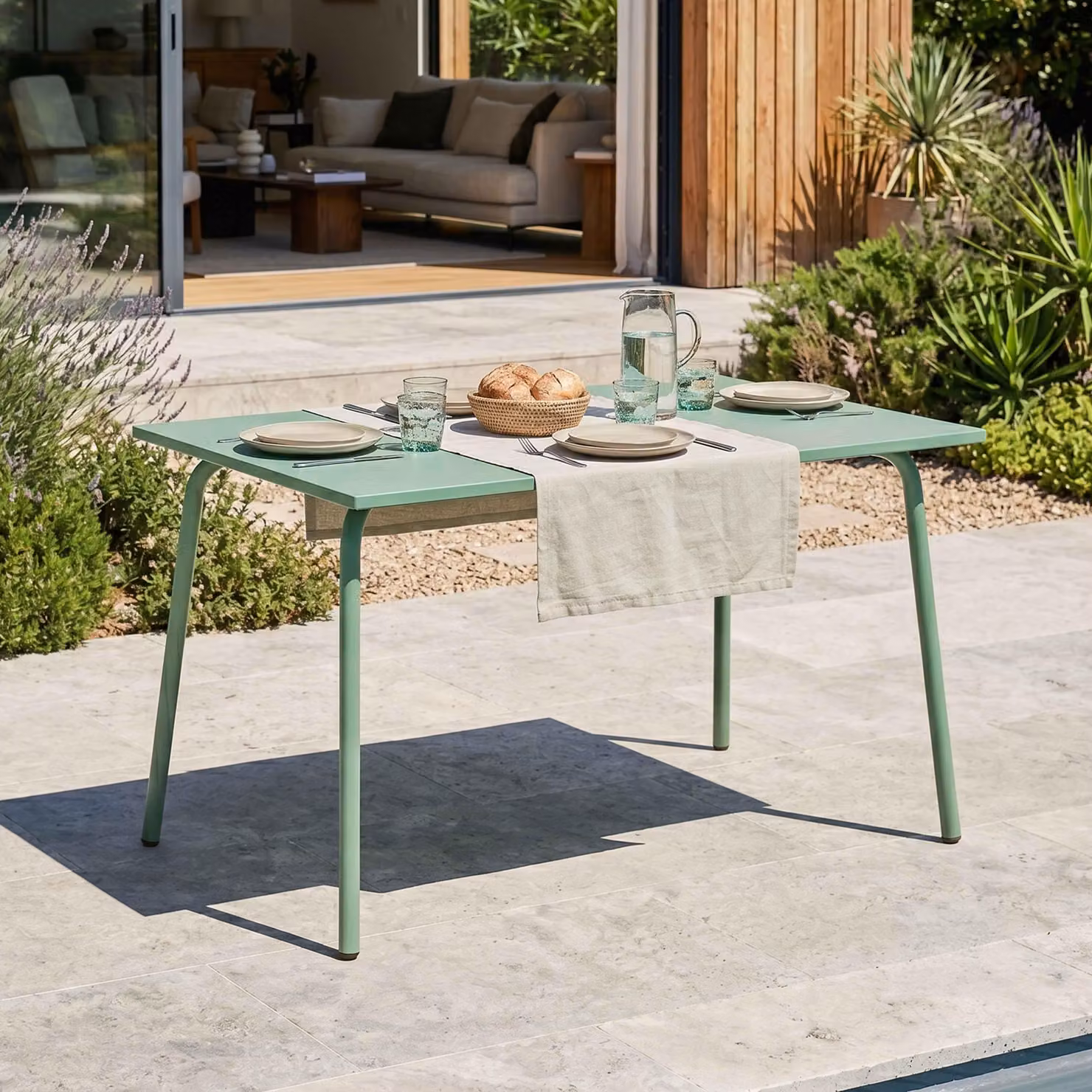 Tavolo da giardino in acciaio 120 x 70 cm verde salvia - Oviala Palavas