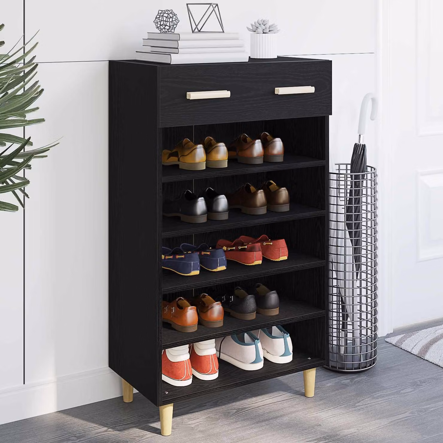 Scarpiera moderna vidaXL in legno e MDF, disponibile nei colori nero o beige, L 60 x P 35 x H 105 cm