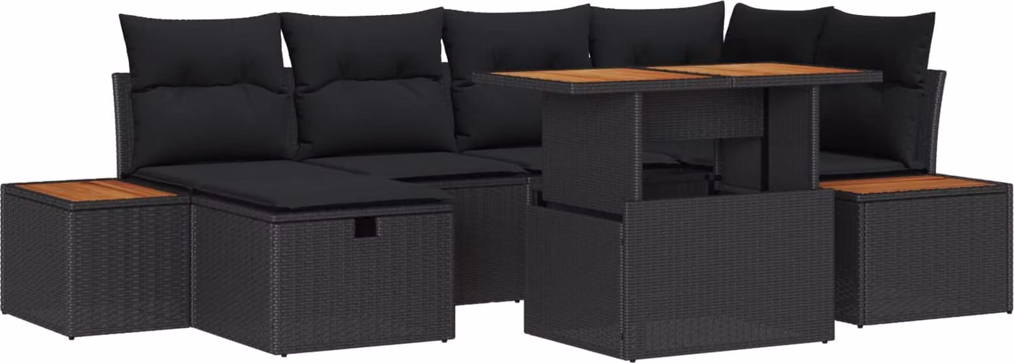 Maison Exclusive - Set da giardino composto da 7 pezzi, divano e poltrone, in rattan sintetico nero