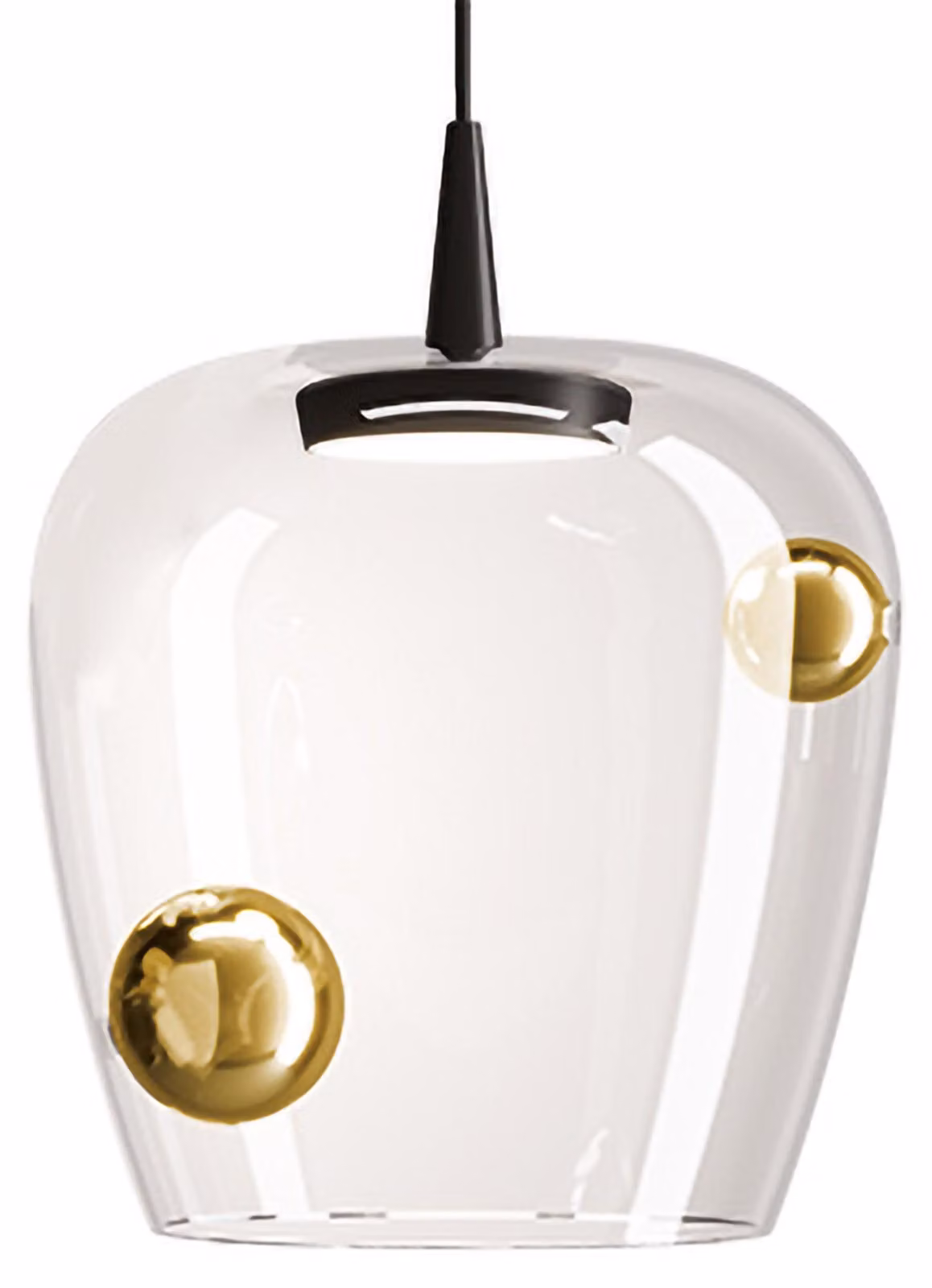 Zafferano Lampada a sospensione Bilia 230V LED 8W in vetro borosilicato soffiato a bocca con finiture Nero e Oro antico, diametro 27 cm, CRI 90