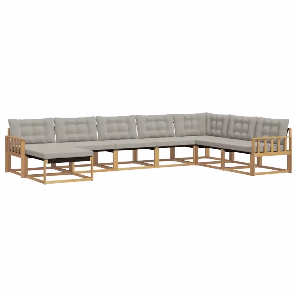 Set di divani da esterno a L con ottoman vidaXL, 8 pezzi, in legno di acacia e tessuto textilene, Bianco e Grigio – 2