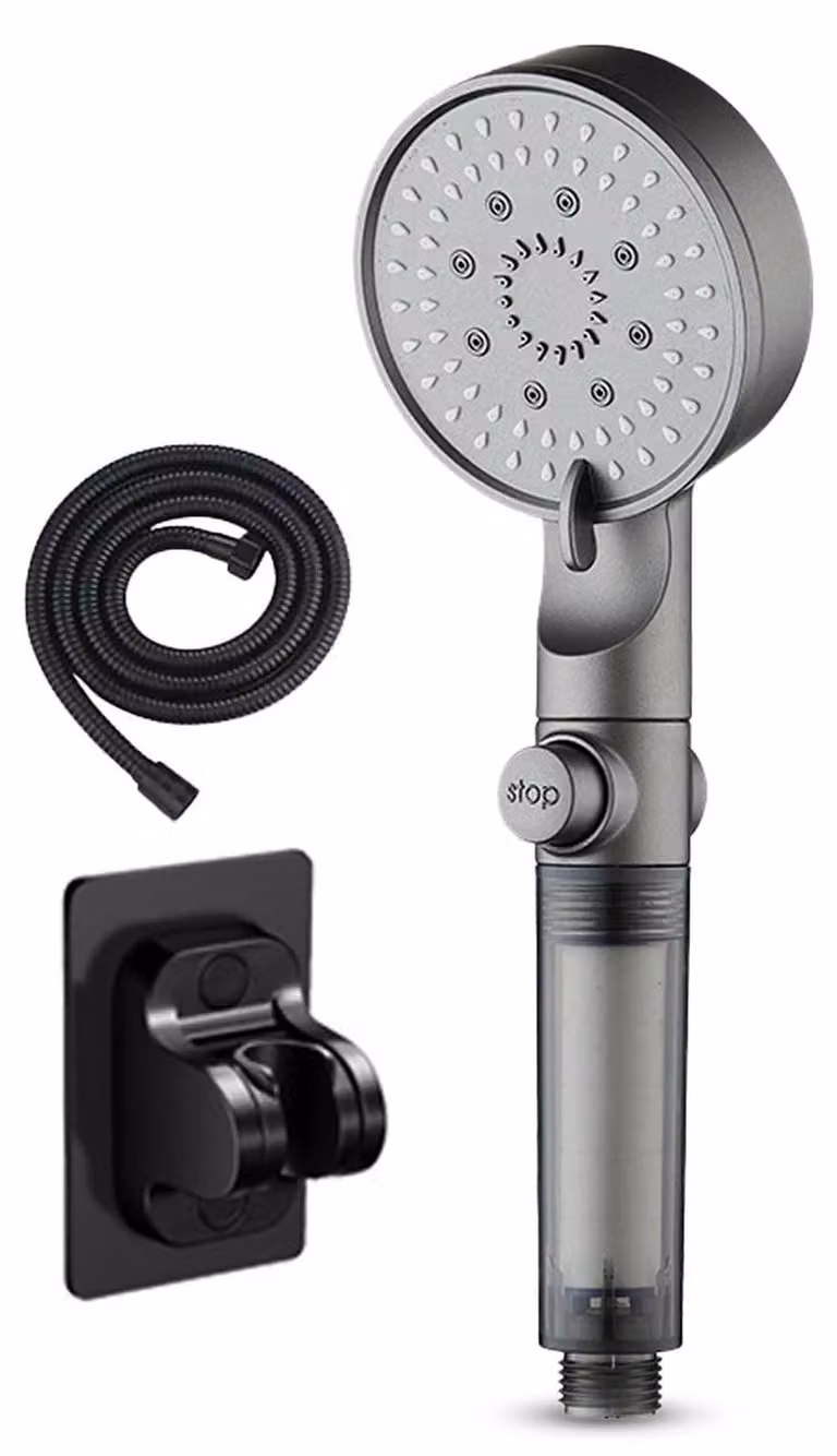 Set di soffione doccia ad alta pressione con tubo flessibile e 5 getti