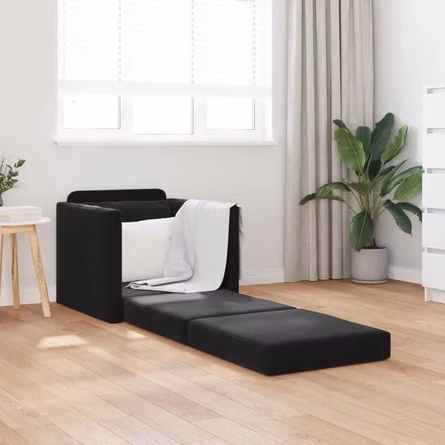 Divano letto pieghevole vidaXL in velluto nero con braccioli L/P/H: 74 x 77 x 81 cm
