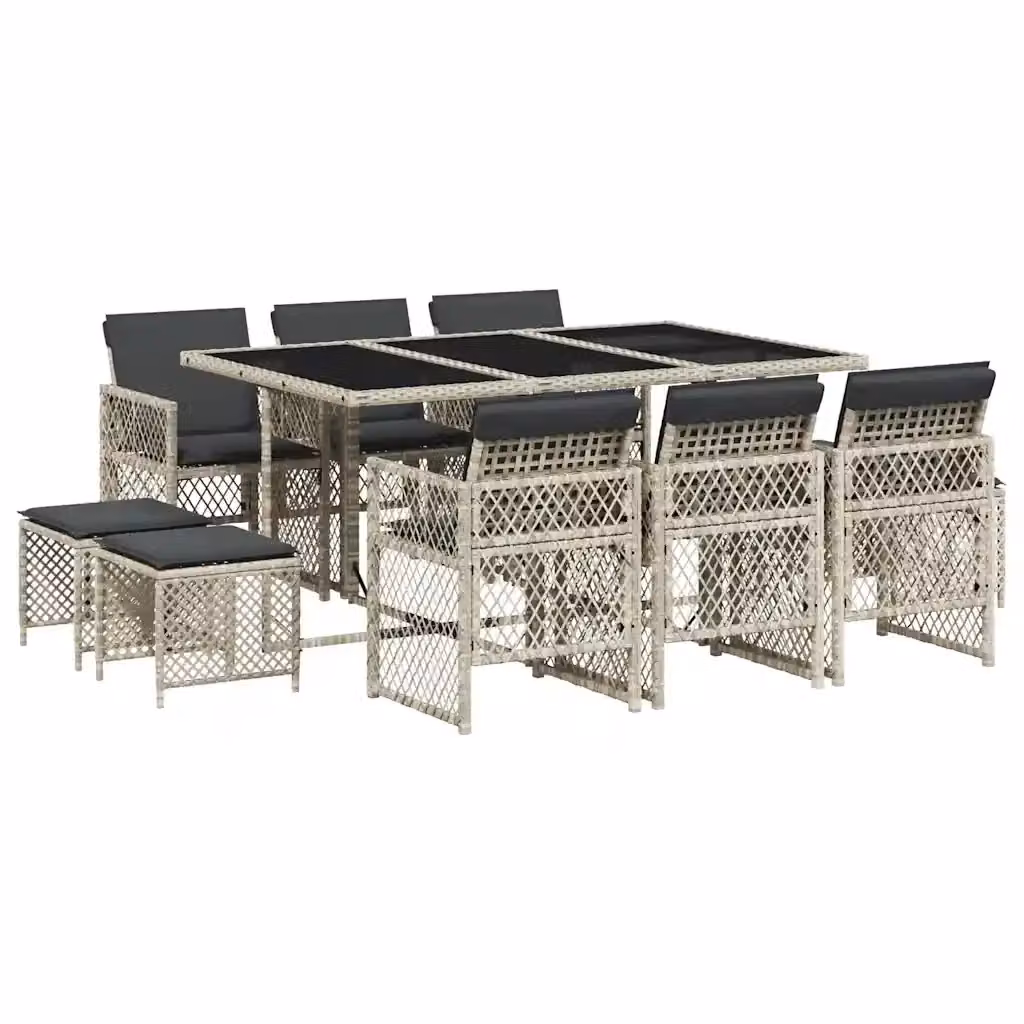 Set Pranzo da Giardino vidaXL in Polyrattan con Piano in Vetro e Cuscini, 11 Pezzi, Grigio Antracite – 2