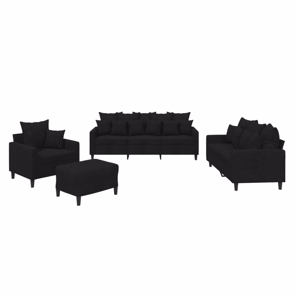 Set di Divani 4 pz con Cuscini Nero in Velluto