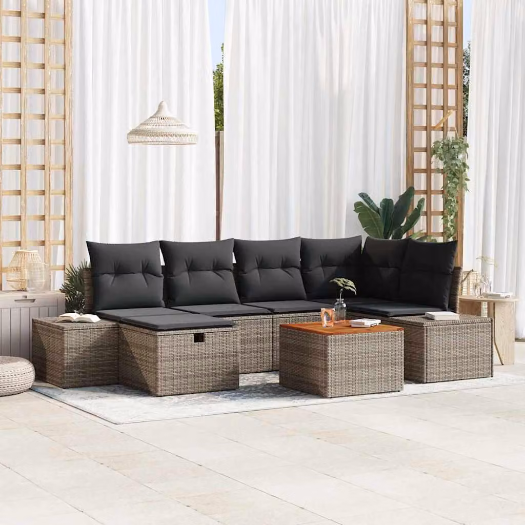 Maison Exclusive - Set da giardino composto da 7 pezzi, divano e poltrone, colore grigio, realizzato in rattan sintetico