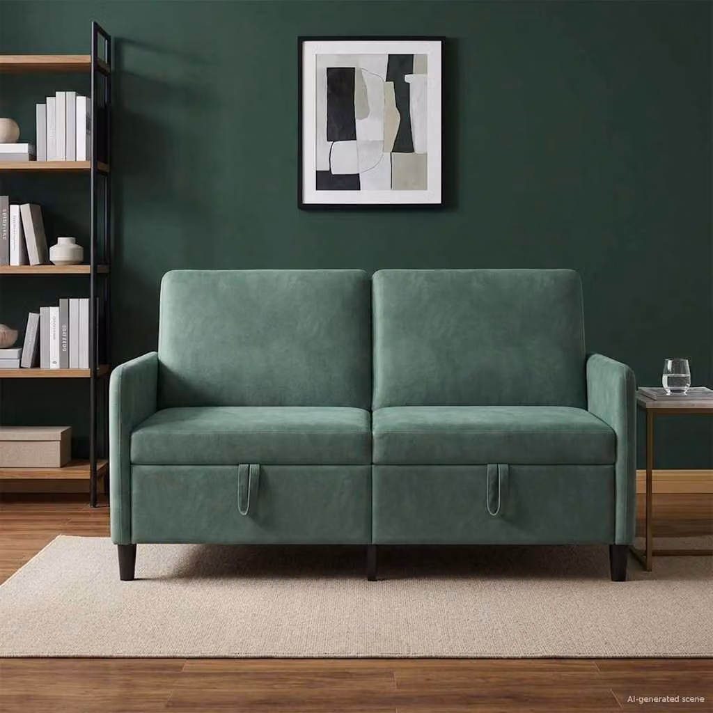 Divano moderno vidaXL con contenitore apribile in tessuto verde per il tuo soggiorno L: 152 cm, P: 78 cm, H: 87 cm