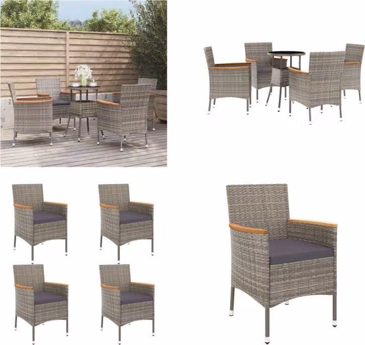 vidaXL Set bistrot da giardino 5 pezzi con cuscini in poly rattan grigio - Set bistrot da giardino - Set bistrot da giardino - Set bistrot - Set mobili da giardino