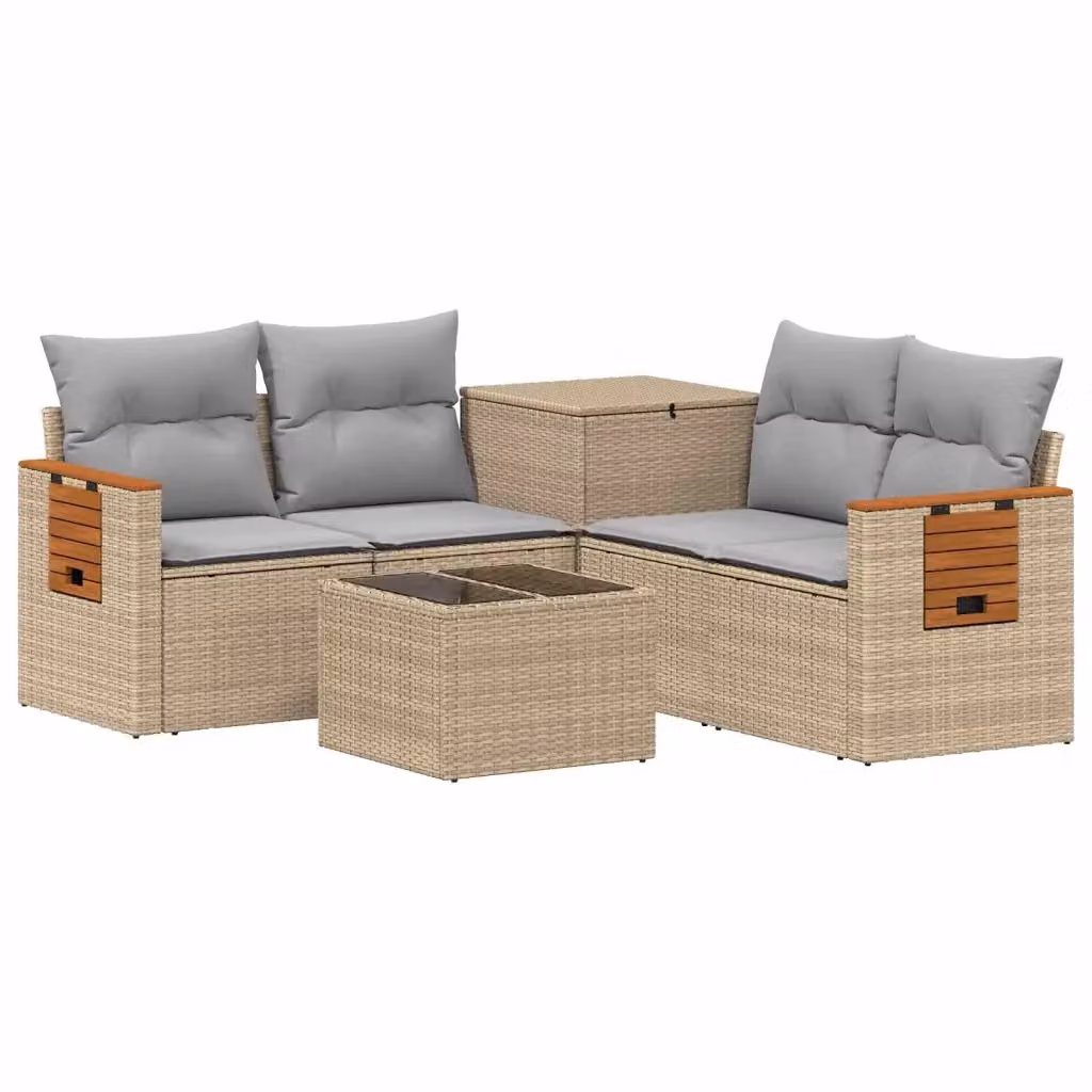 Set di divani da giardino a L con tavolino vidaXL in polyrattan beige e grigio – 2
