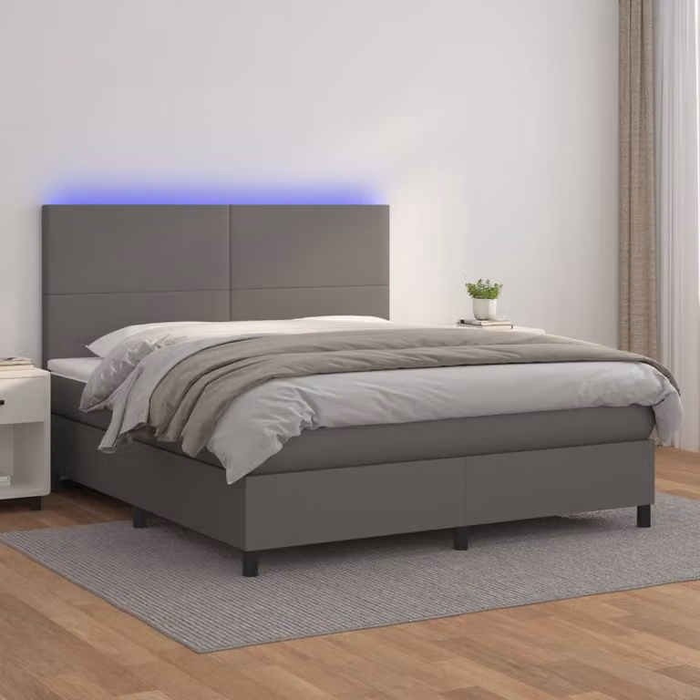 vidaXL Letto con Giroletto a Molle, Materasso Ibrido e Illuminazione LED, Grigio, L/P: 160 x 200 cm