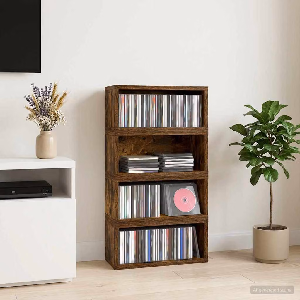 Set di 4 Rack per Stoccaggio CD vidaXL in MDF, Colore Rovere Fumo, L 40 x P 17 x H 17 cm