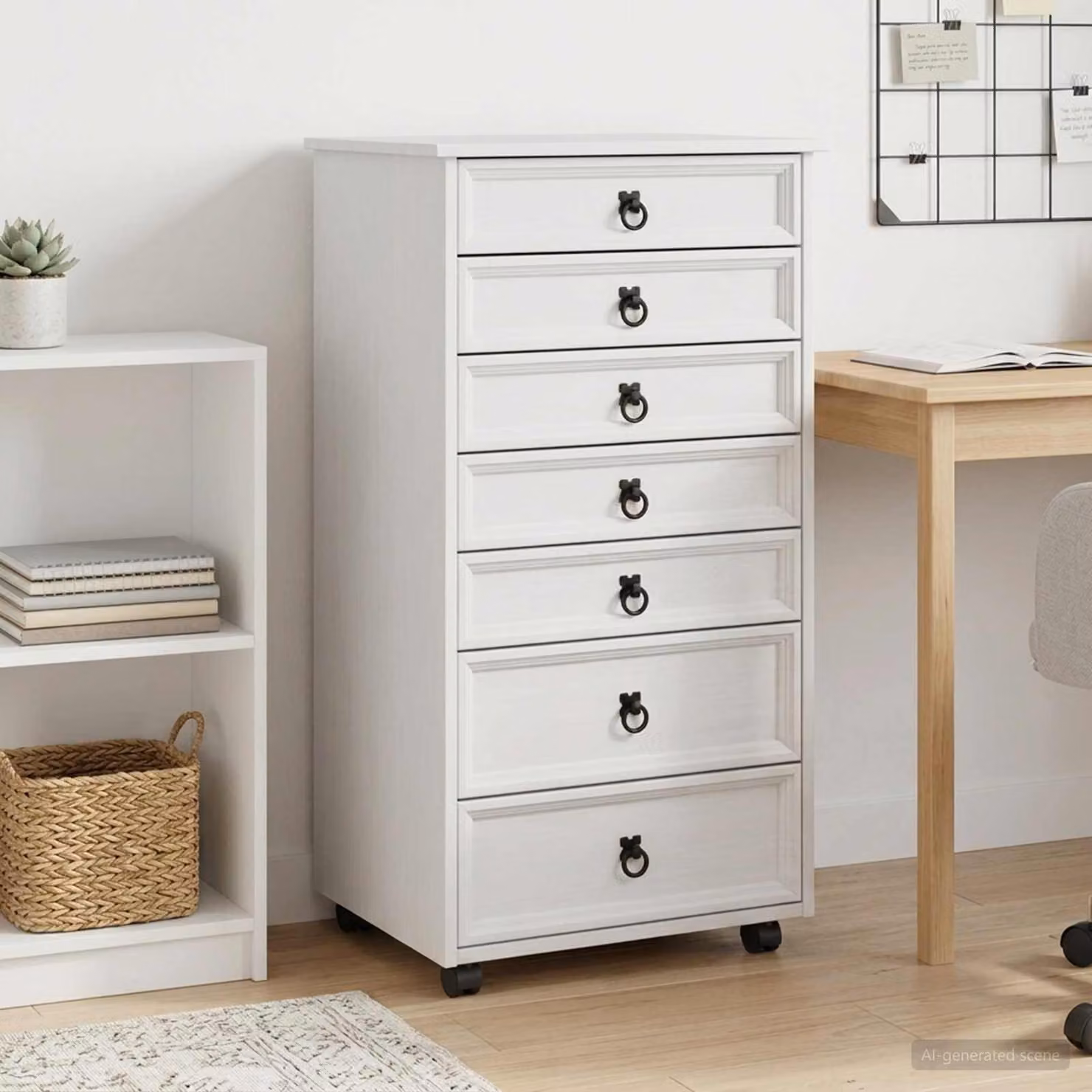 vidaXL Armadietto Rotolante CORONA con Cassetti in Legno e Metallo Bianco e Nero Stile Rustico