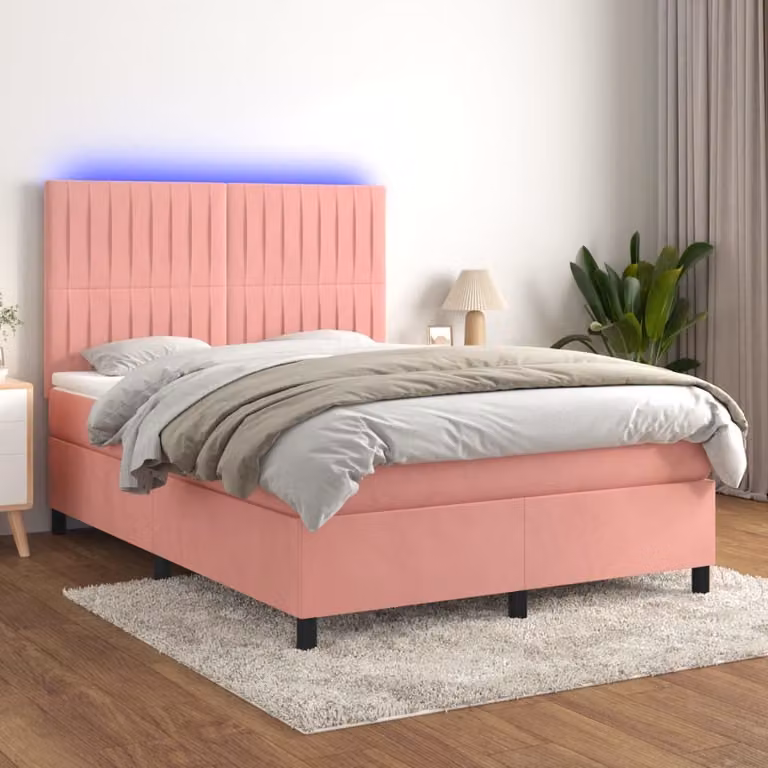 Maison Exclusive - Letto a Molle con Materasso e LED Rosa 140x190 cm in Velluto