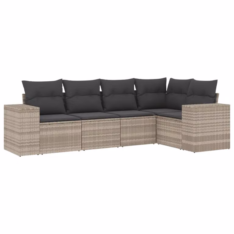 Set Divano da Giardino 5pz con Cuscini Grigio Chiaro Polyrattan