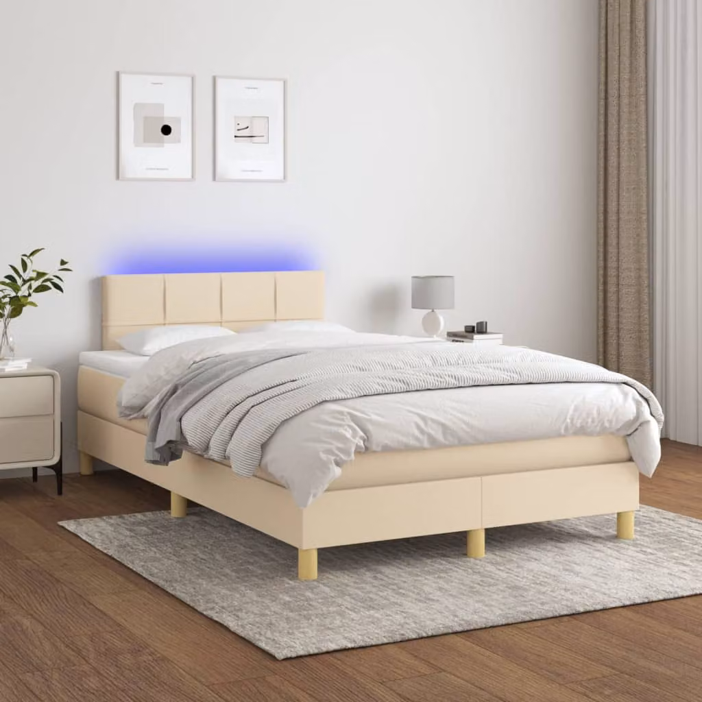 Letto Ibrido con Materasso e Illuminazione LED vidaXL in Tessuto Beige e Bianco L/P/H: 120 x 200 cm – 1