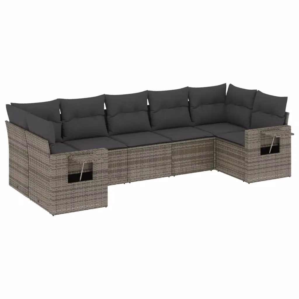 vidaXL Set Divani da Giardino 7 pz in Polyrattan Grigio con Cuscini e Tavolino – 2