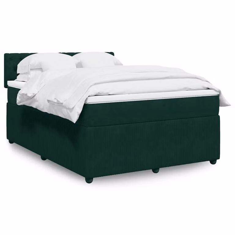 vidaXL Letto Ibrido con Materasso in Velluto Verde Scuro e Bianco L/P/H: 140 x 200 cm