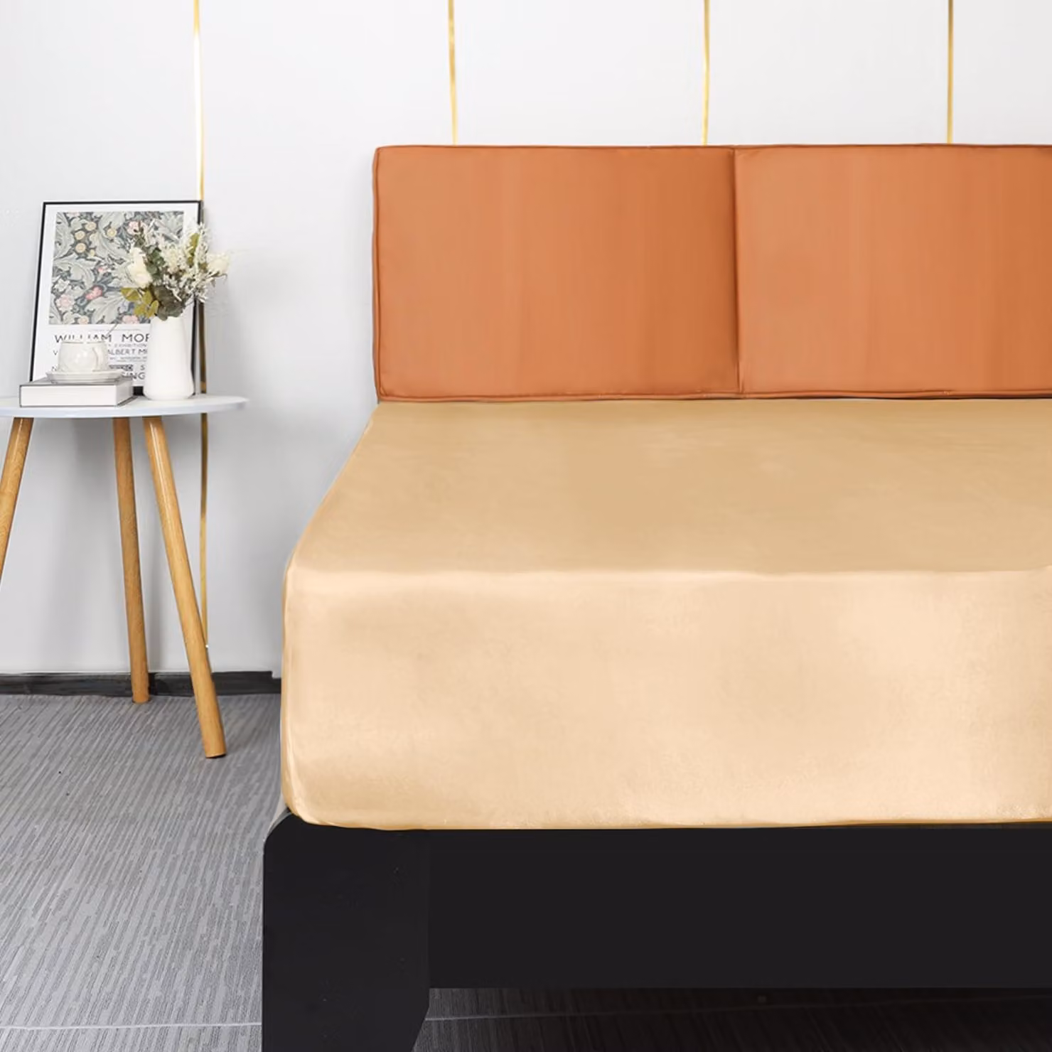 Lenzuolo con angoli – Tessuto poliestere morbido con angoli profondi – Colore champagne, dimensioni 100x200x36 cm