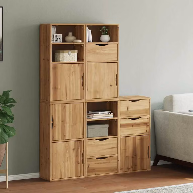 Set di 5 armadietti a muro vidaXL ODDA in legno massello di pino color marrone, stile rustico cerato, L: 40 cm, P: 24 cm, H: 79 cm