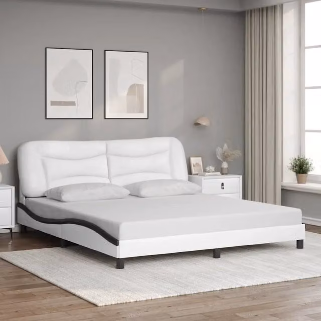 Giroletto senza materasso Hvar vidaXL in similpelle bianco e nero L/P: 180 x 200 cm