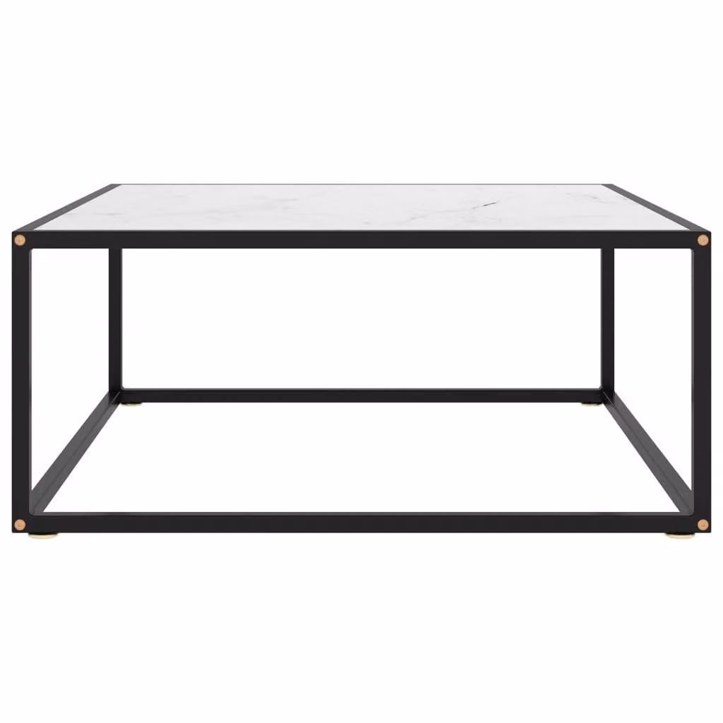 Tavolino nero con vetro bianco effetto marmo 80x80x35 cm
