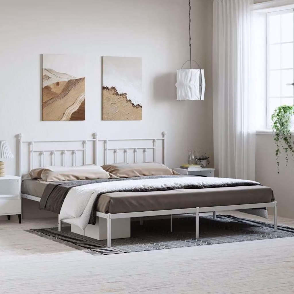 vidaXL Giroletto con Testiera in Metallo Bianco L: 198 cm, P: 207 cm, H: 97 cm