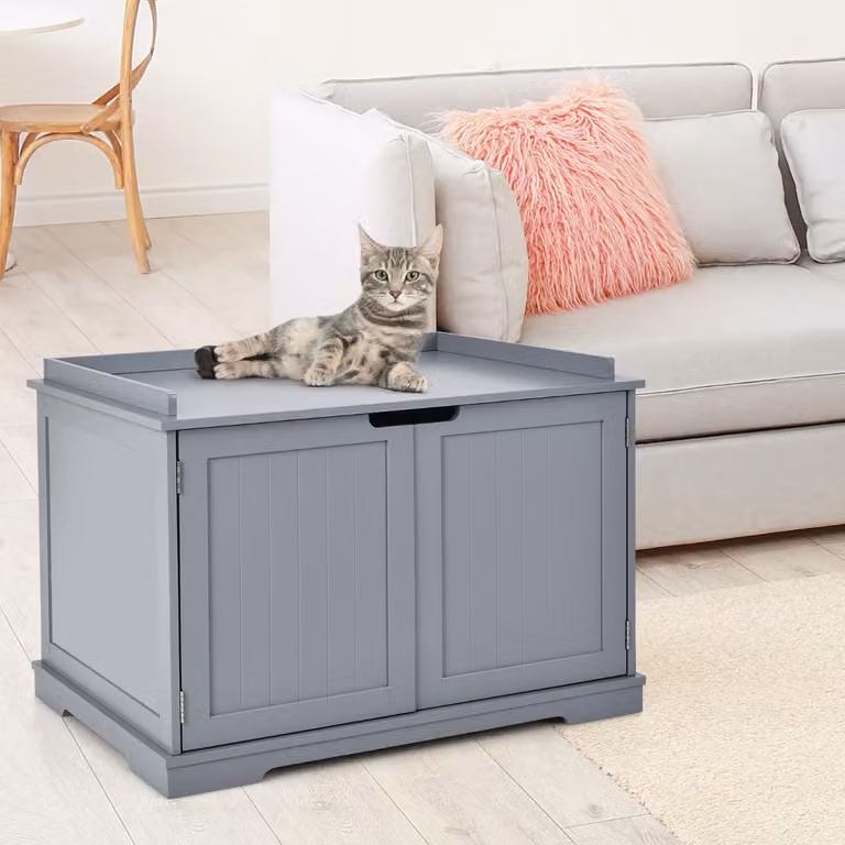 Casetta per gatti multifunzionale Costway in legno resistente, colore grigio