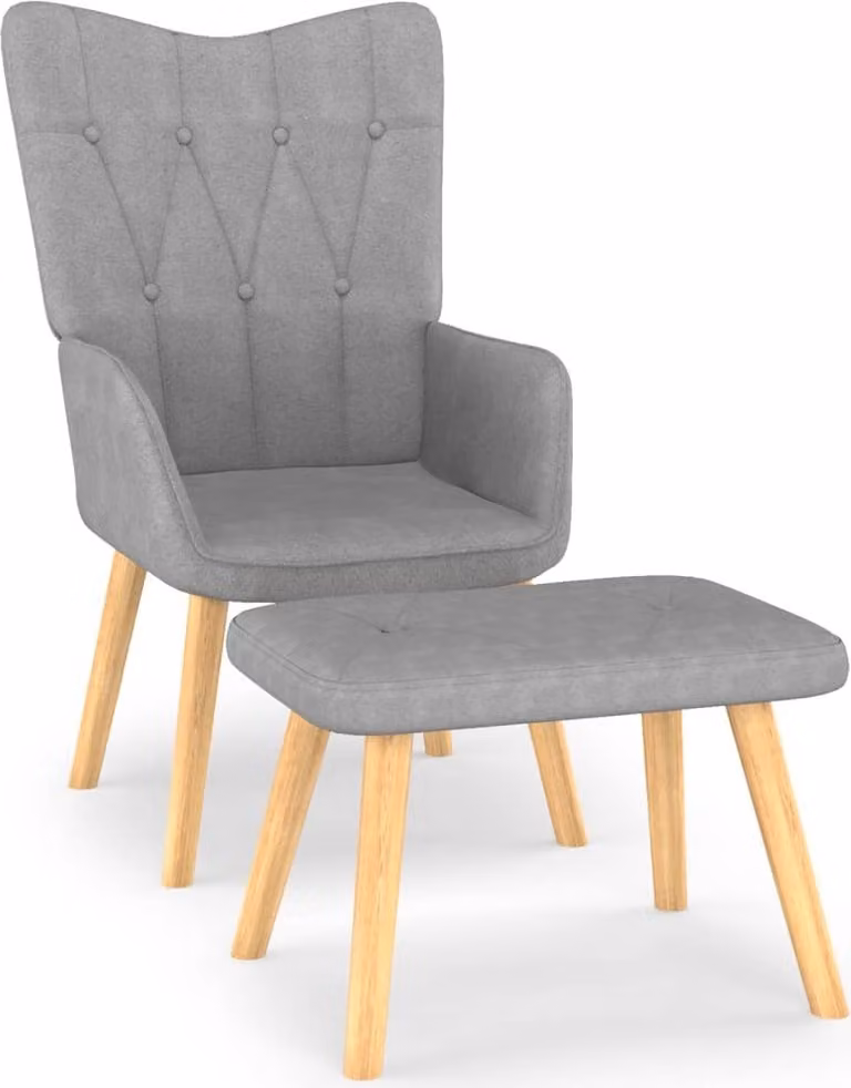 The Living Store Poltrona relax con sgabello in tessuto grigio chiaro