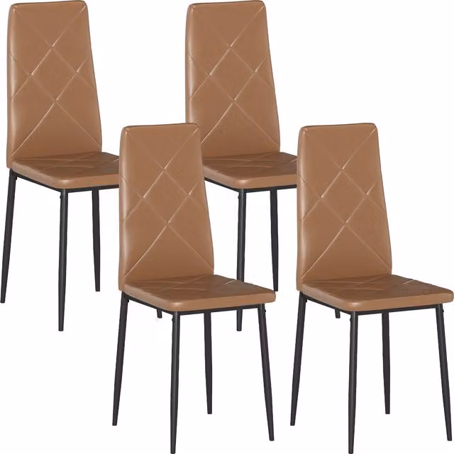 Set di 4 sedie da pranzo moderne HOMCOM in finta pelle e acciaio, Marrone, L: 41 cm, P: 50 cm, H: 97 cm
